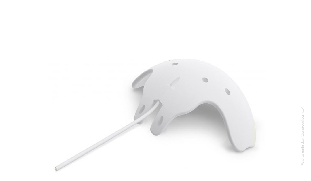 White dental retainer/orthodontic appliance with a long rod on a white background