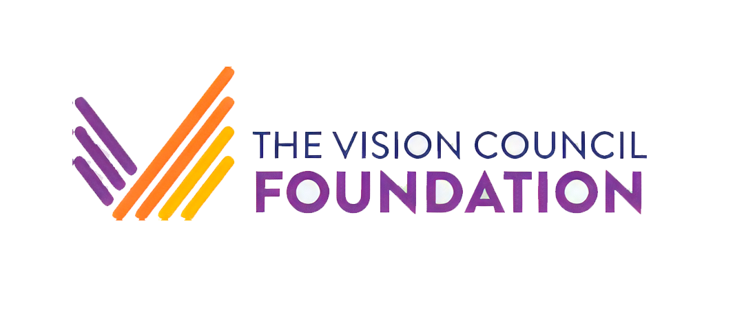 Logo for The Vision Council Foundation featuring multicolored diagonal strokes in purple to orange with bold 'FOUNDATION' text on the right.