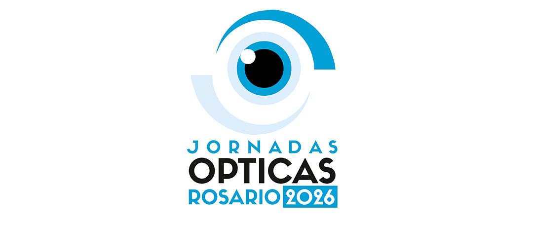 Logo for Jornadas Opticas Rosario 2026 with an abstract blue eye motif and bold text