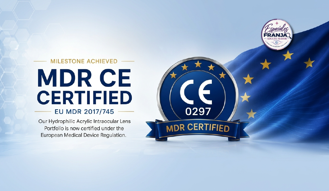 Milestone achieved: MDR CE Certified badge with a blue ribbon and EU flag background.